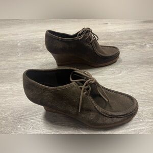 Ralph Lauren Denver Brown Leather Lace-Up Wedge Heel Ankle Boots Women's Sz 8.5B